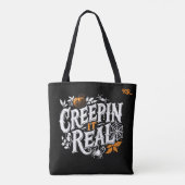 Creeping It Real Halloween Retro Tekst Tote Bag (Achterkant)