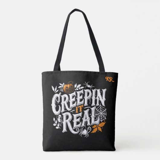 Creeping It Real Halloween Retro Tekst Tote Bag (Achterkant)