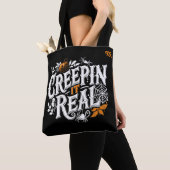 Creeping It Real Halloween Retro Tekst Tote Bag (Dichtbij)