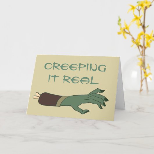 Creeping it real Monster hand Halloween Groet Kaart (Gele Bloem)