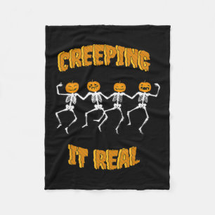 Creeping It Real Skeleton Halloween Jack'o Lantern Fleece Deken