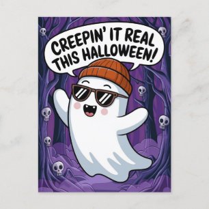 Creepin's it Real Deze grappige Halloween-geest Briefkaart