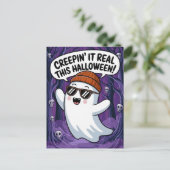 Creepin's it Real Deze grappige Halloween-geest Briefkaart (Staand voorkant)