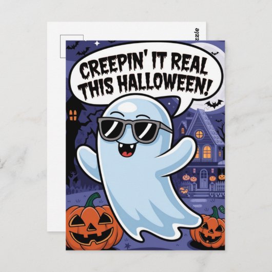 Creepin's it Real Dit grappige Halloween boek Briefkaart (Voorkant / Achterkant)