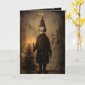 Creepmas Griezelige Jongen Gothic Vintage Kaart (Gele Bloem)