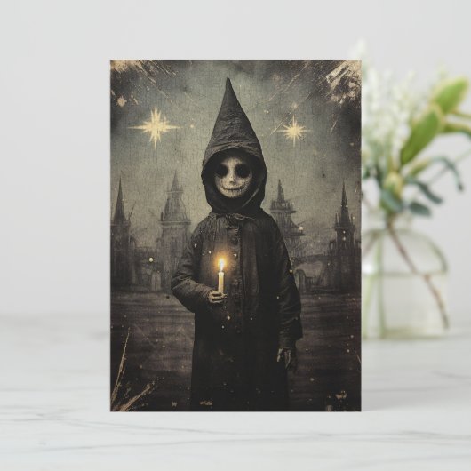 Creepmas Griezige Gotische Vintage Jongen Feestdagenkaart (Staand voorkant)