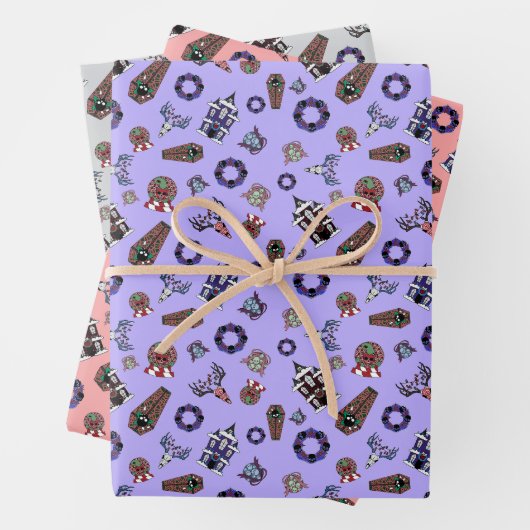 Creepmas met gehakt huis, schedels, worstelen, doo inpakpapier vel (In situ)