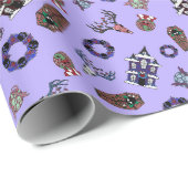 Creepmas Paars Pattern met Skulls, Haunted House Cadeaupapier (Rol Hoek)