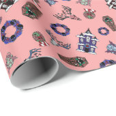 Creepmas Pattern w/ Skulls, Haunted House, Wreaths Cadeaupapier (Rol Hoek)