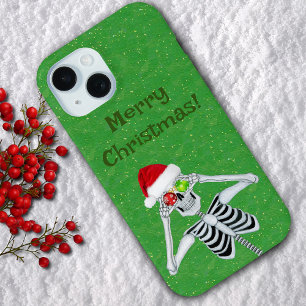 Creepmas Skelet Santa Hat Ornamenten op Groen iPhone 15 Case