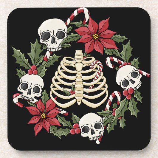 Creepmas Skull en Ribcage Bier Onderzetter (Voorkant)