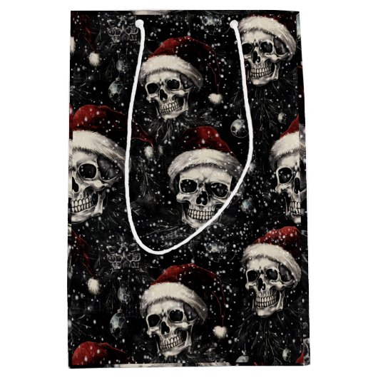 Creepmas Spooky Gothic Skulls Medium Cadeauzakje (Voorkant)