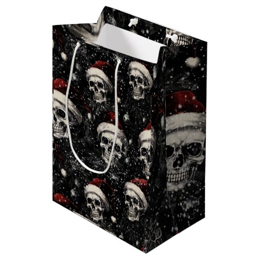 Creepmas Spooky Gothic Skulls Medium Cadeauzakje (Voorkant Gekanteld)