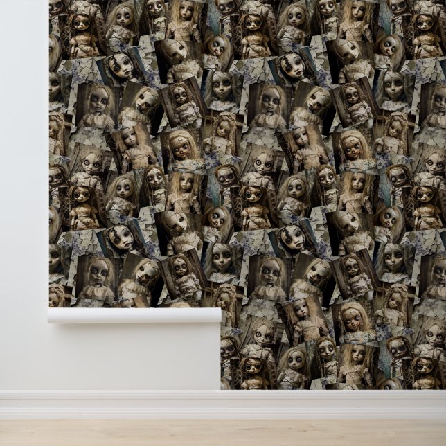 Creepy 80s Horror Spooky Haunted Doll Halloween Behang (Applicatie)