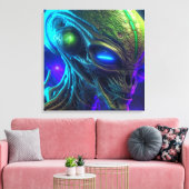 Creepy Alien Head met gloeiende blauwe ogen Canvas Afdruk (Insitu (Woonkamer))