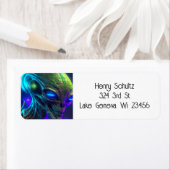 Creepy Alien Head met gloeiende blauwe ogen Etiket (Insitu)