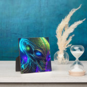 Creepy Alien Head met gloeiende blauwe ogen Fotoplaat (Insitu)