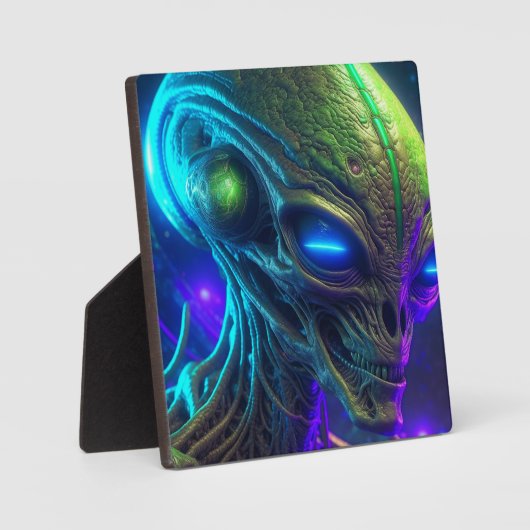 Creepy Alien Head met gloeiende blauwe ogen Fotoplaat (Voorkant)