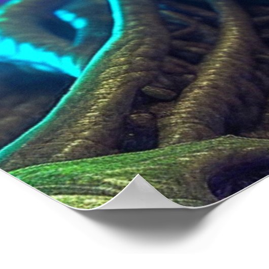 Creepy Alien Head met gloeiende blauwe ogen Poster (Hoek)