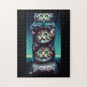 Creepy alien kitten pole green legpuzzel