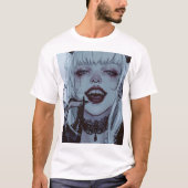 Creepy anime meisje met wit haar en verontrustende t-shirt (Voorkant)