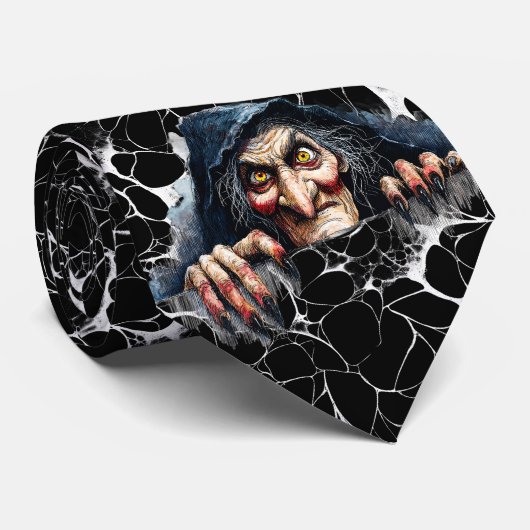 Creepy B/N Witch pooky Halloween Accessoire Stropdas (Opgerold)