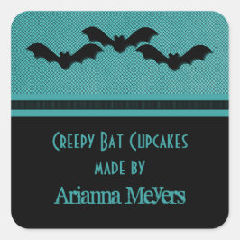 Creepy Bats Halloween Baking Stickers, Blauwgroen Vierkante Sticker