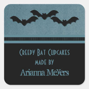 Creepy Bats Halloween Baking Stickers, donkerblauw Vierkante Sticker