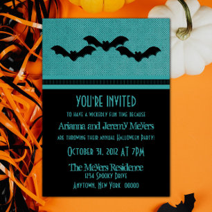 Creepy Bats Halloween Party Invite, Blauwgroen Kaart