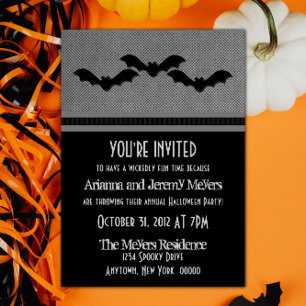 Creepy Bats Halloween Party Invite, Grey Kaart