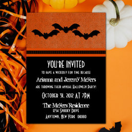 Creepy Bats Halloween Party Invite, Oranje Kaart