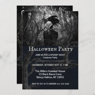 Creepy Bird Skull Halloween Party Invitation Kaart