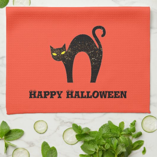 Creepy Black Cat Halloween Theedoek (Gevouwen)