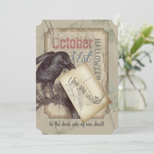 Creepy Black Crow Halloween Event Kaart (Staand voorkant)