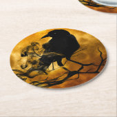Creepy Black Crow Halloween Ronde Kartonnen Onderzetter (Gebogen)