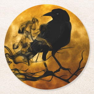Creepy Black Crow Halloween Ronde Kartonnen Onderzetter