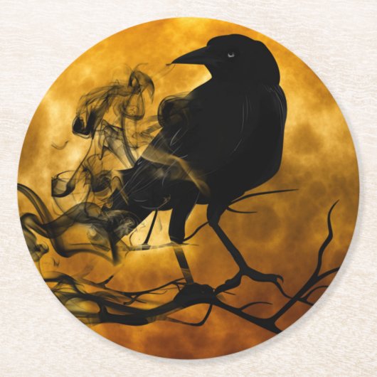 Creepy Black Crow Halloween Ronde Kartonnen Onderzetter (Voorkant)