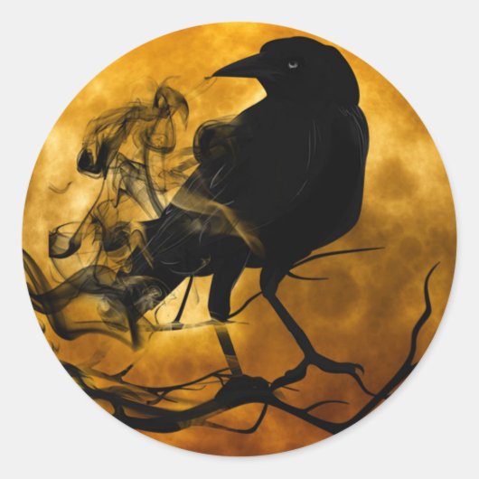 Creepy Black Crow Halloween Ronde Sticker (Voorkant)