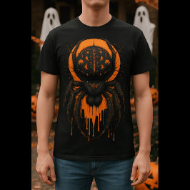 Creepy Black & Oranje Spider Halloween T-shirt