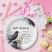 Creepy Black Raven Halloween Papieren Bordje (Feest)