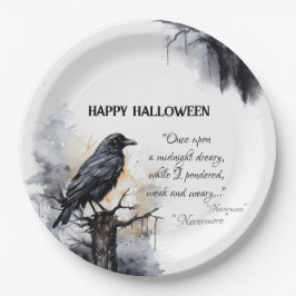 Creepy Black Raven Halloween Papieren Bordje