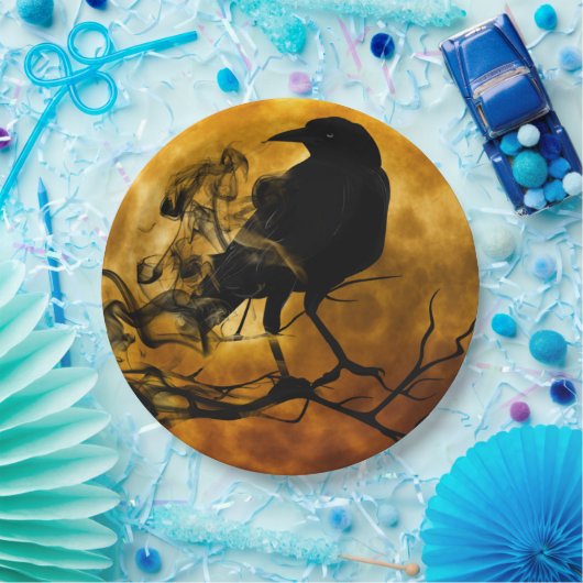 Creepy Black Raven Halloween Papieren Bordje (Feest)