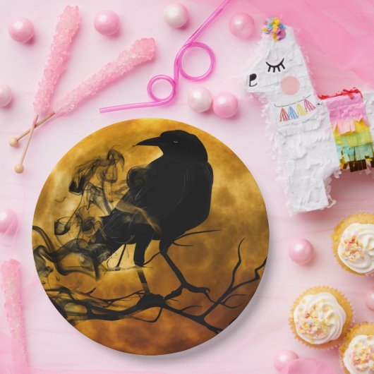 Creepy Black Raven Halloween Papieren Bordje (Feest)