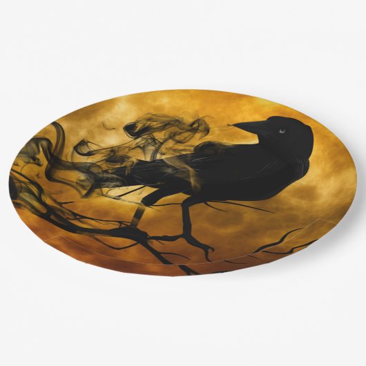 Creepy Black Raven Halloween Papieren Bordje (Gekanteld)