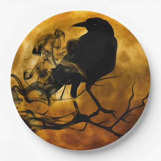 Creepy Black Raven Halloween Papieren Bordje (Voorkant)