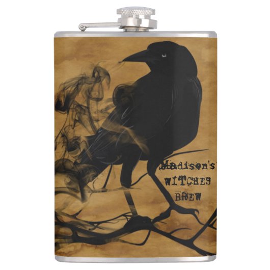 Creepy Black Raven Witches Brew Heupfles (Voorkant)