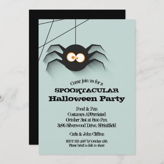 Creepy Black Spider Halloween Party-uitnodigingen (Voorkant / Achterkant)
