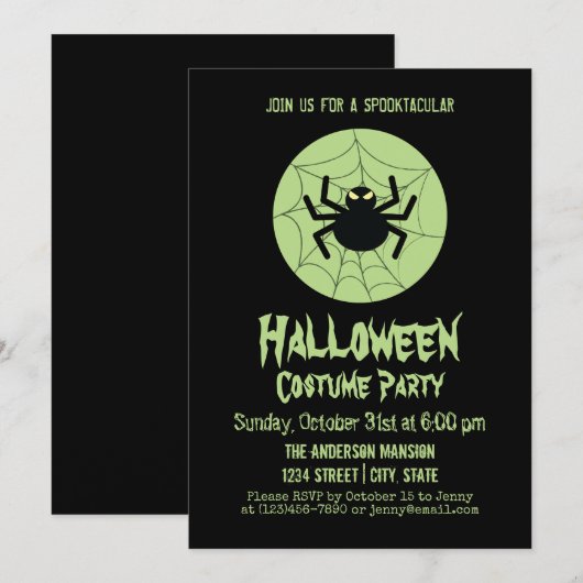 Creepy Black Spider Web Halloween Costume Party Kaart (Voorkant / Achterkant)