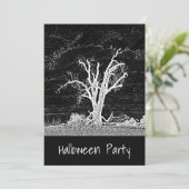 Creepy Black White Gothic Halloween Party Kaart (Staand voorkant)