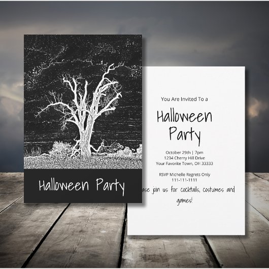 Creepy Black White Gothic Halloween Party Kaart